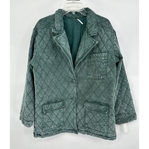 YFB Quilted Cotton Blend Blazer Jacket Green Button Front Pockets Size L